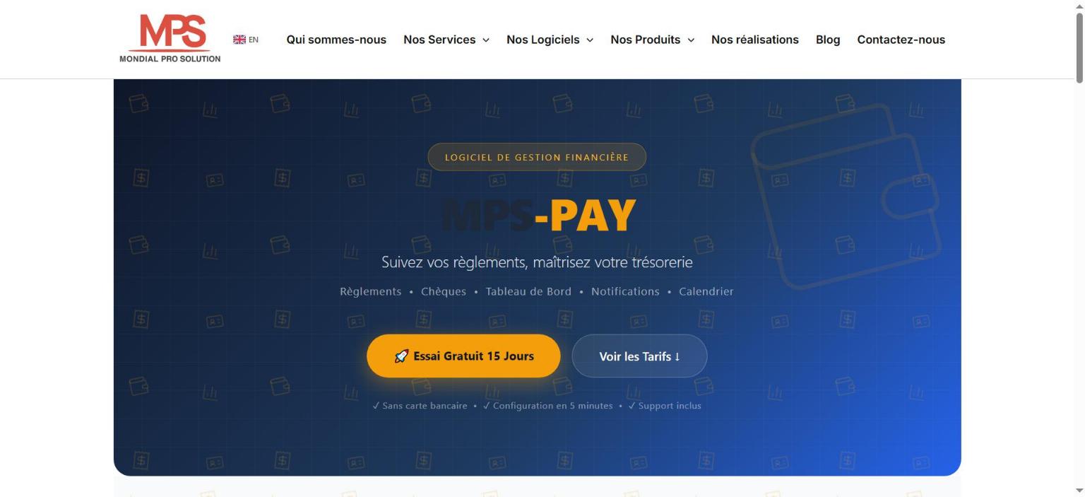 Page produit du logiciel de gestion financière MPS-Pay