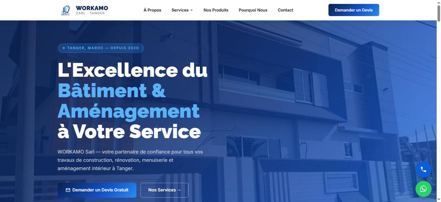 Site web de WORKAMO Sarl, construction et aménagement à Tanger